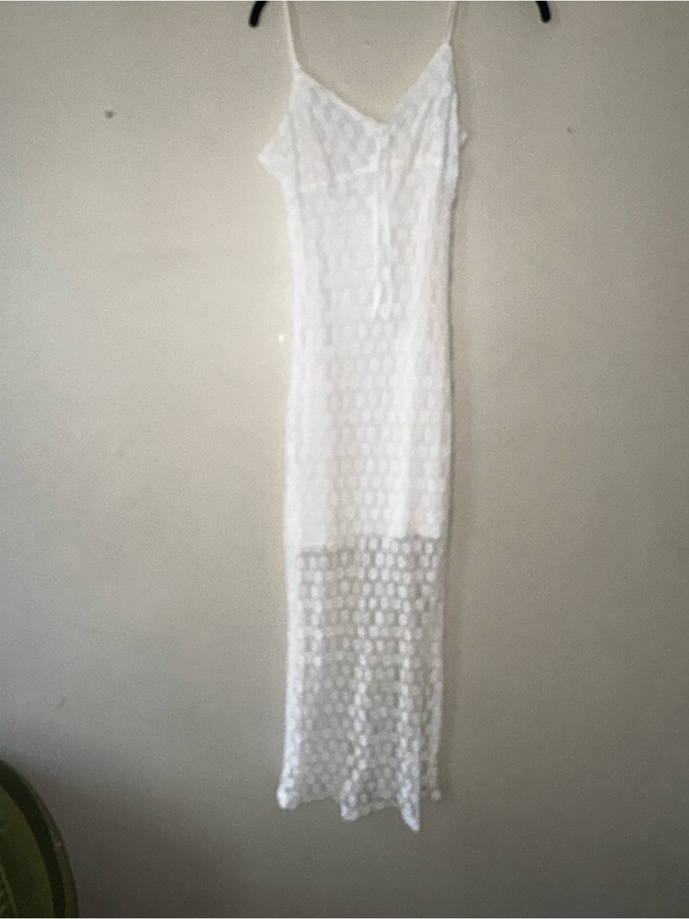 White Lace Slip Maxi Dress with Spaghetti Straps